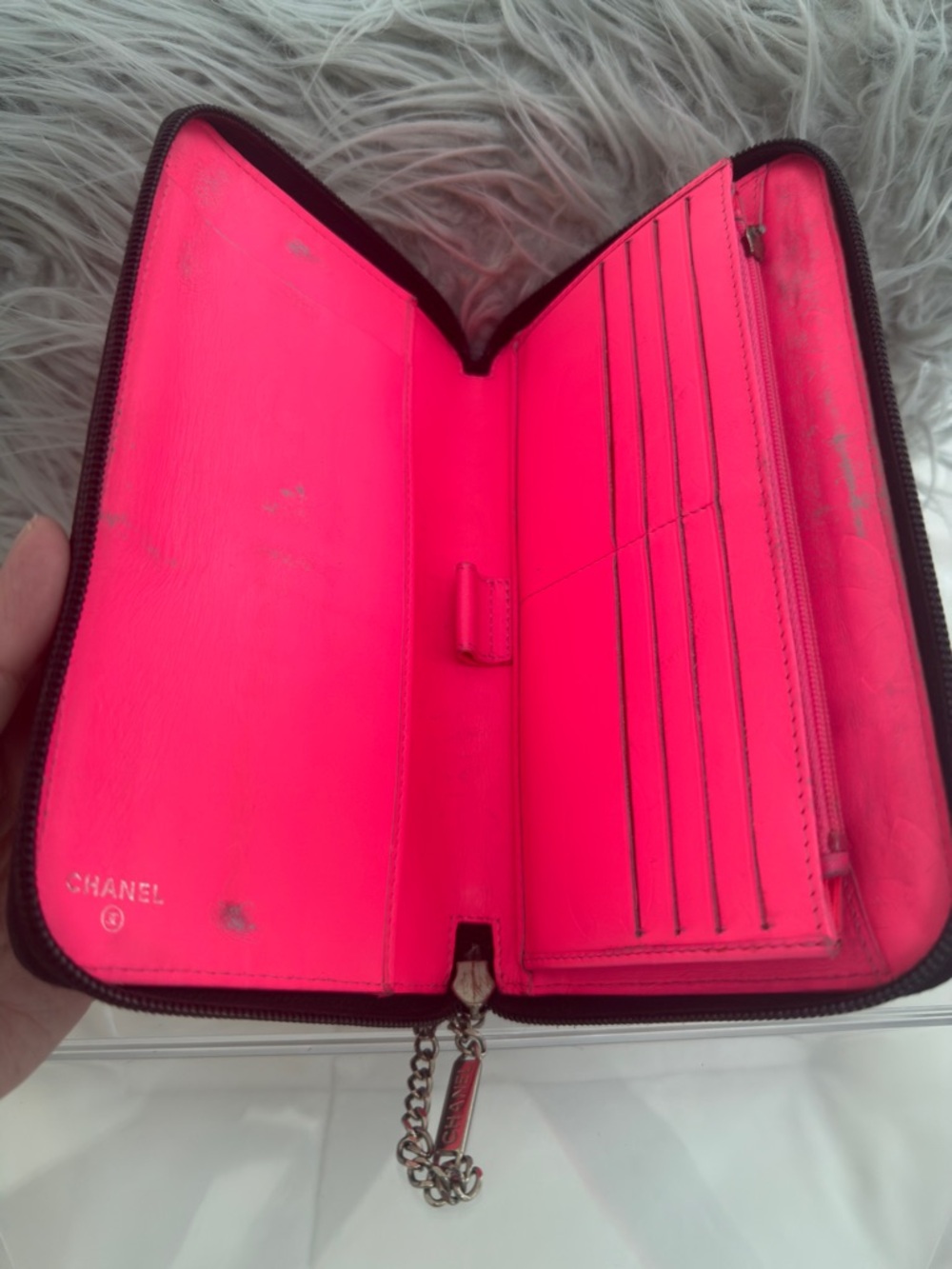 CHANEL Cambon Ligne Quilted Zip Around Travel Organizer Black/Pink Authentic - Picture 8 of 16